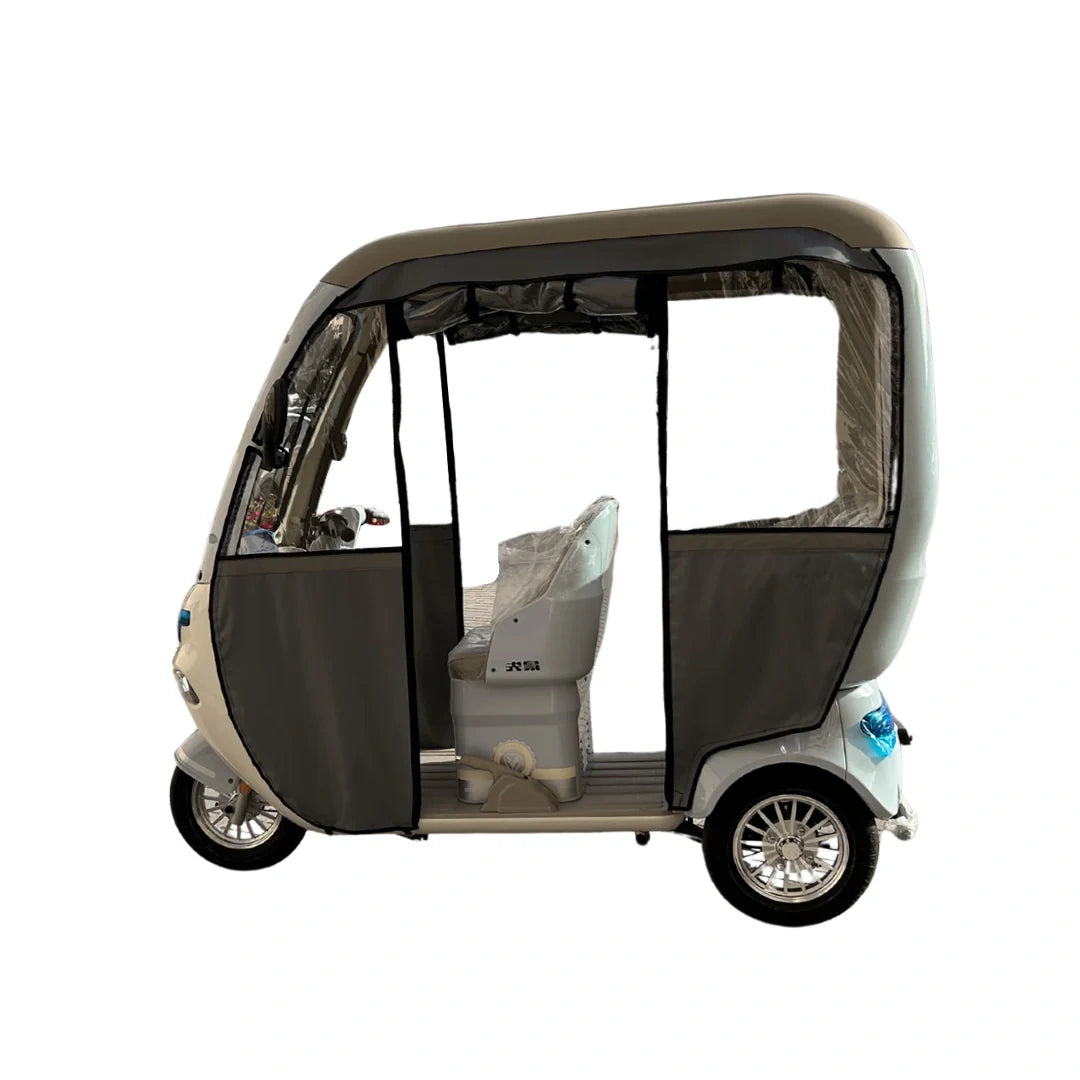 Enclosed 3-Passenger Electric Tricycle with Protective Roof and 800W Motor