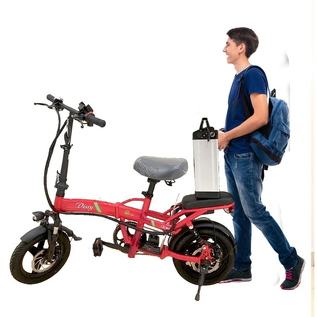 Foldable Electric Bike with 350W Motor, Detachable Battery and Dual Seat