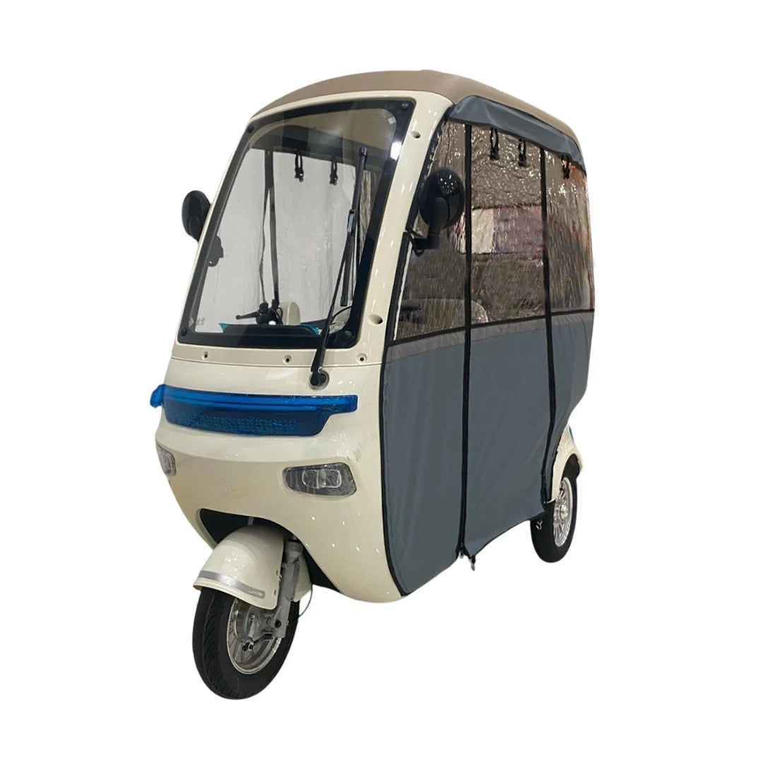 Enclosed 3-Passenger Electric Tricycle with Protective Roof and 800W Motor