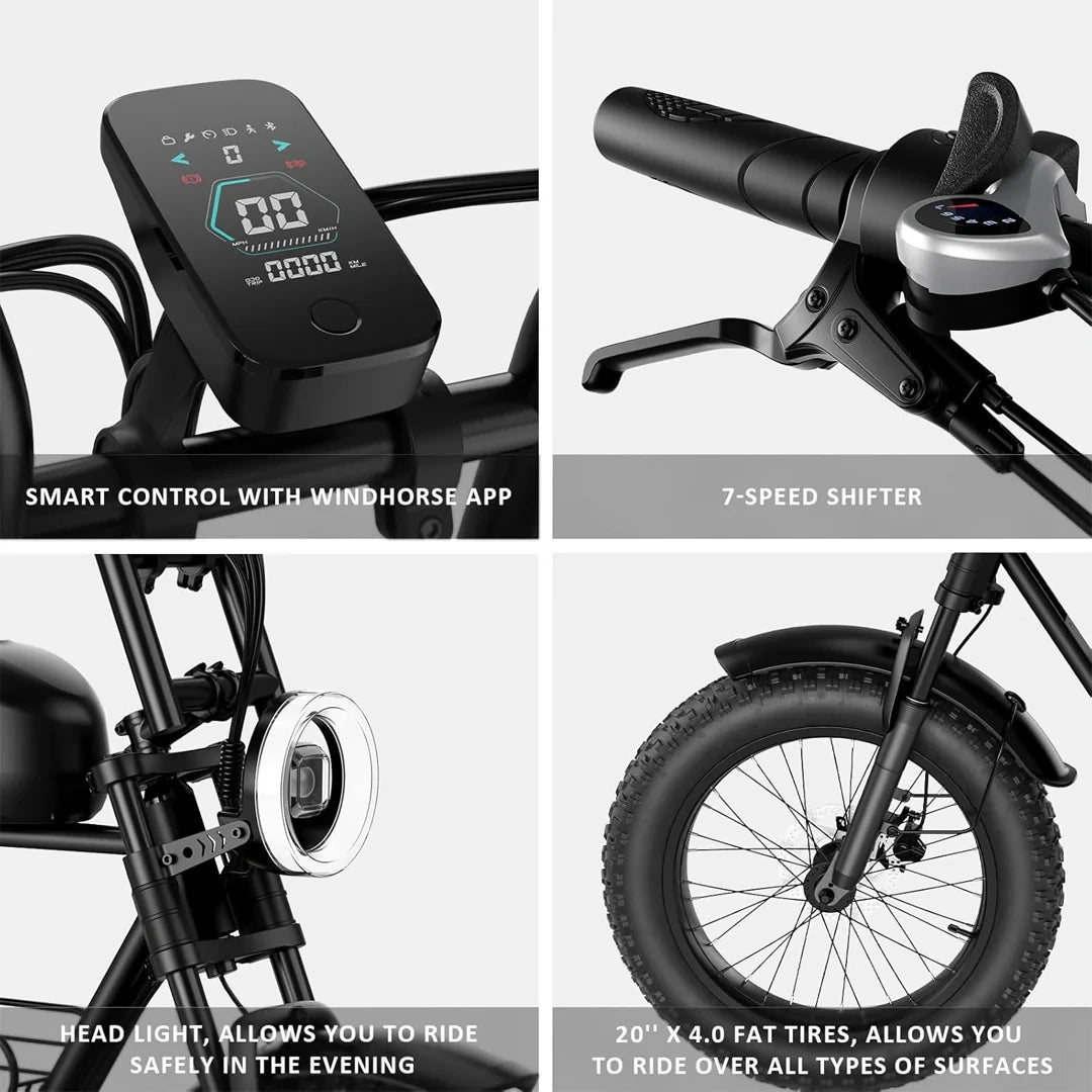 All-Terrain Fat Tire Electric Bike with 1000W Motor and Cargo Basket