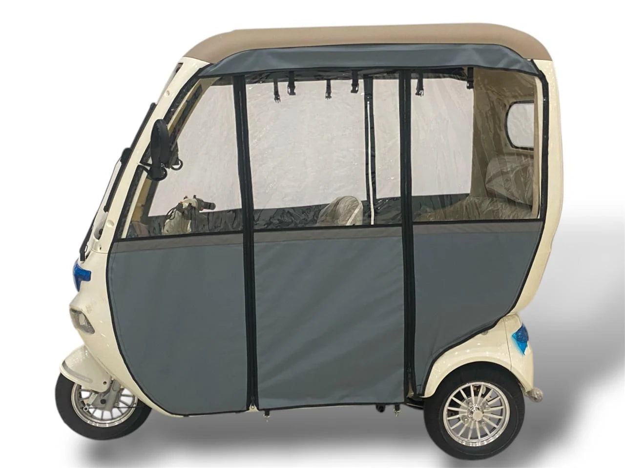 Enclosed 3-Passenger Electric Tricycle with Protective Roof and 800W Motor