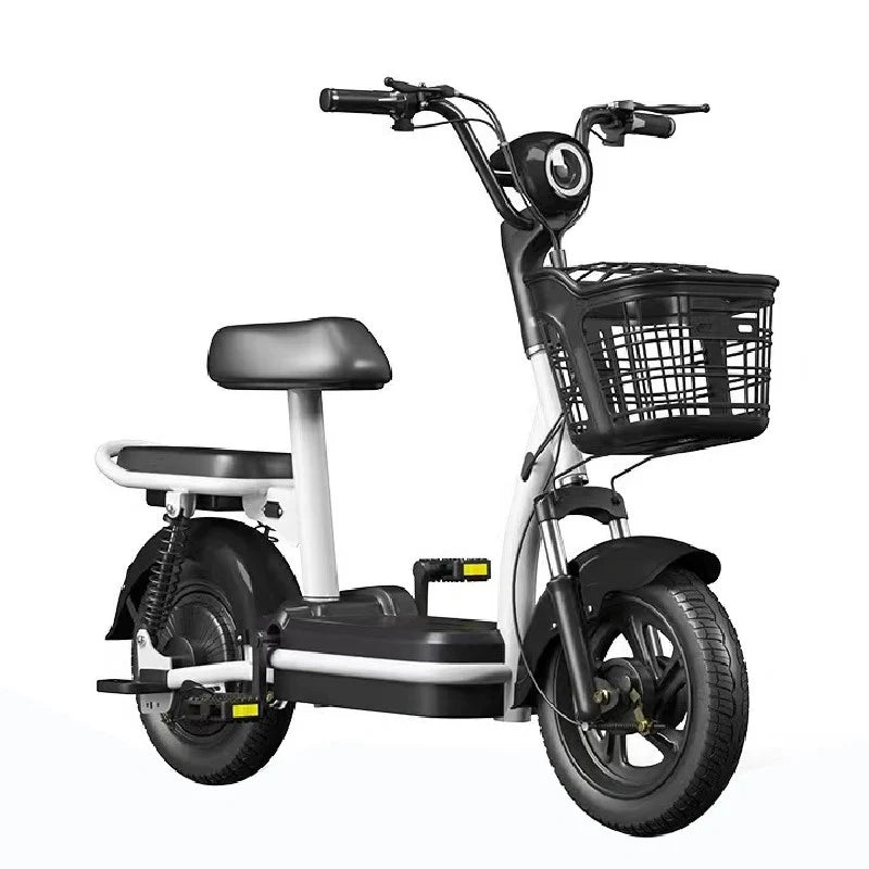 Folding Electric Bike with Dual Seat, 48V Removable Battery, and Basket