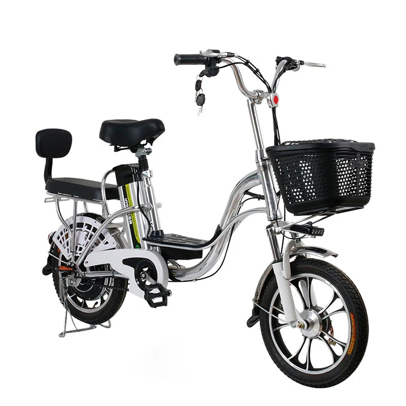 Lightweight Electric Bike with 350W Motor, 48V Battery, and Dual Seat