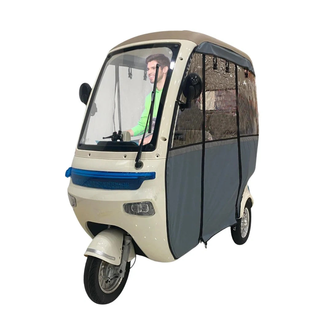 Enclosed 3-Passenger Electric Tricycle with Protective Roof and 800W Motor