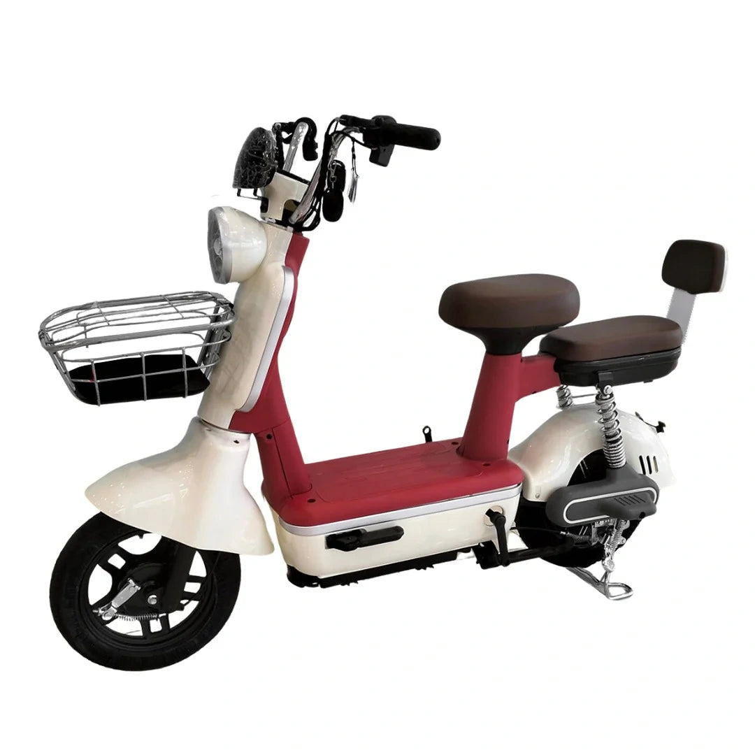 Moped Style Electric Bike with 450W Motor, Dual Seat, and Remote Keys