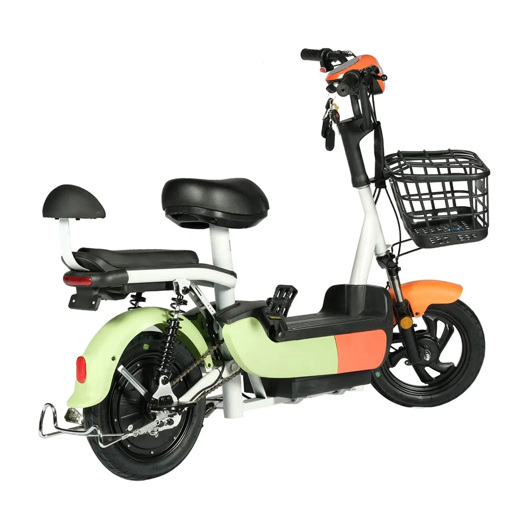 Electric Moped Style Bike with 500W Motor, Dual Seat, and Pedal Assist