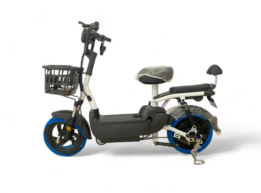 Electric Moped Style Bike with 500W Motor, Dual Seat, and Pedal Assist