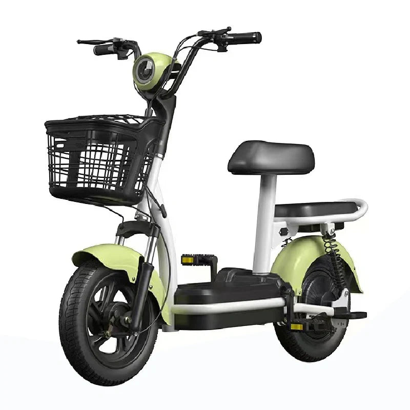 Folding Electric Bike with Dual Seat, 48V Removable Battery, and Basket