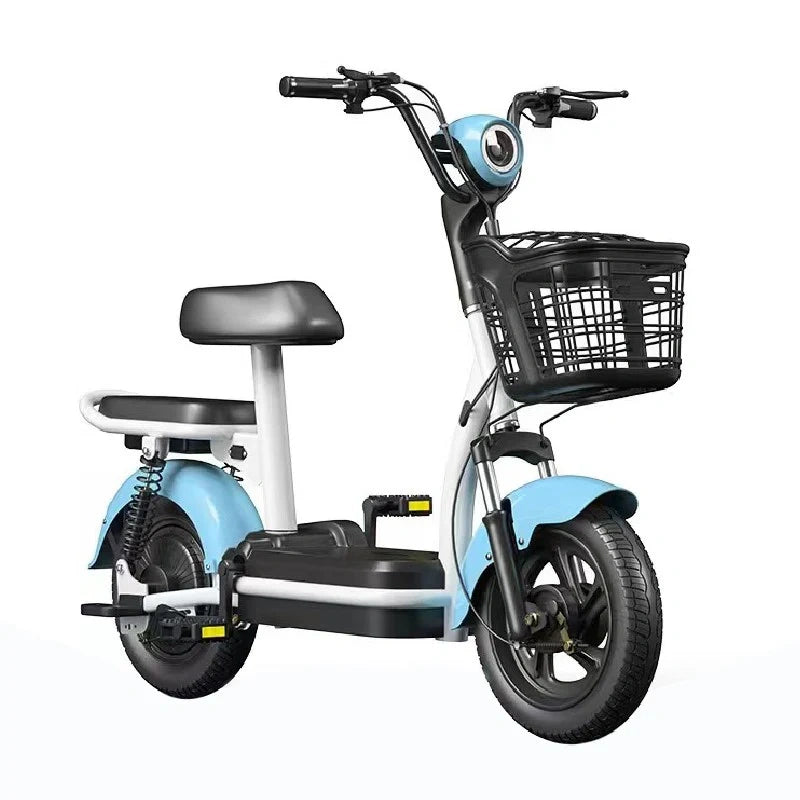 Folding Electric Bike with Dual Seat, 48V Removable Battery, and Basket