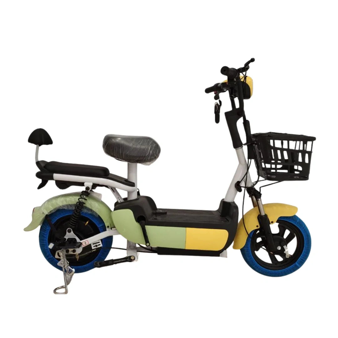 Electric Moped Style Bike with 500W Motor, Dual Seat, and Pedal Assist