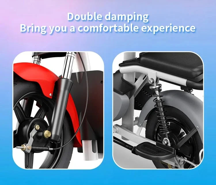 Electric Moped Style Bike with 500W Motor, Dual Seat, and Pedal Assist