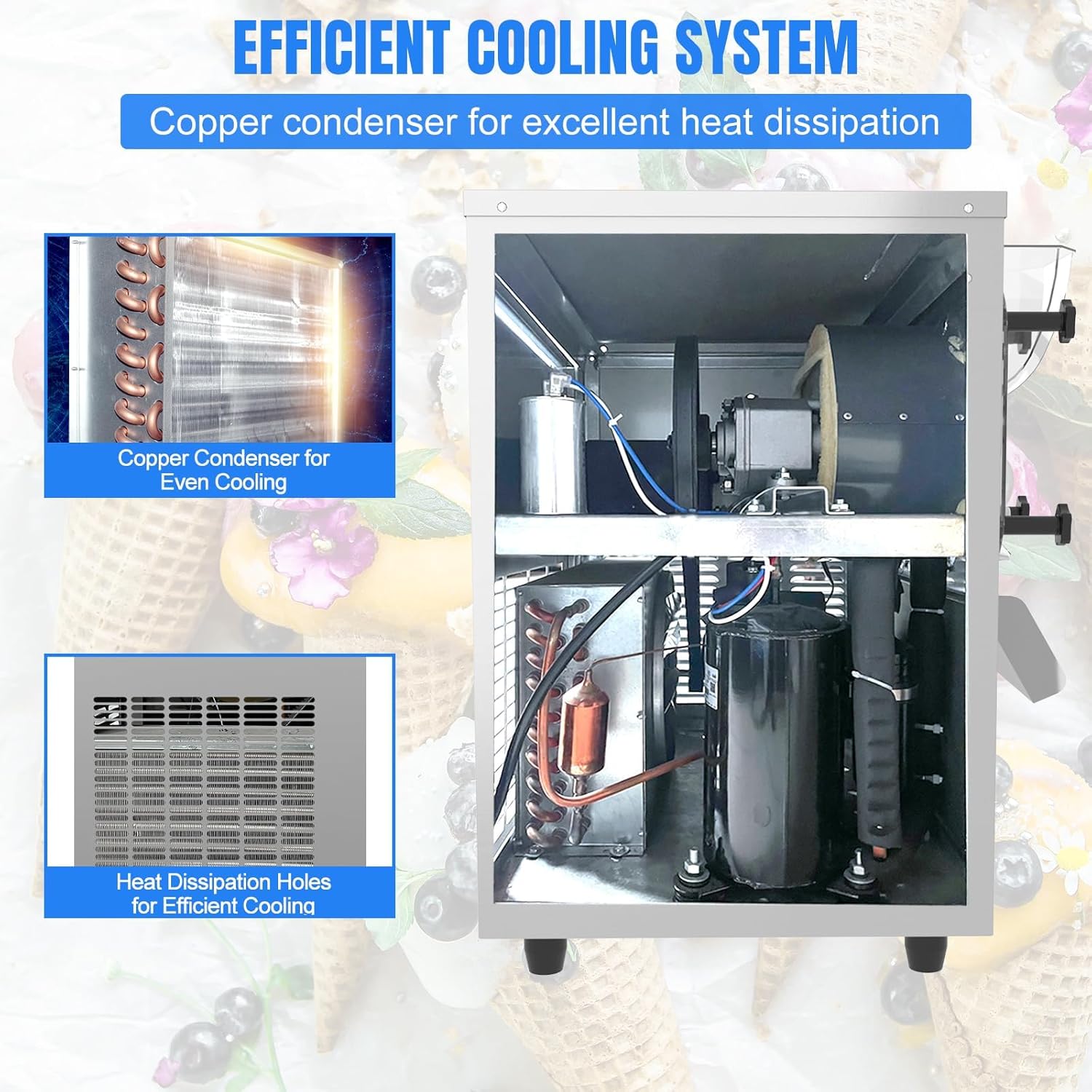 COOLBABY Commercial Desktop Ice Cream Making Machine, Hard Ice Cream Machine, Gelato, Sorbet and Frozen Yogurt Maker, Stainless Steel, 5.3 Gal/H, 1400W - COOLBABY