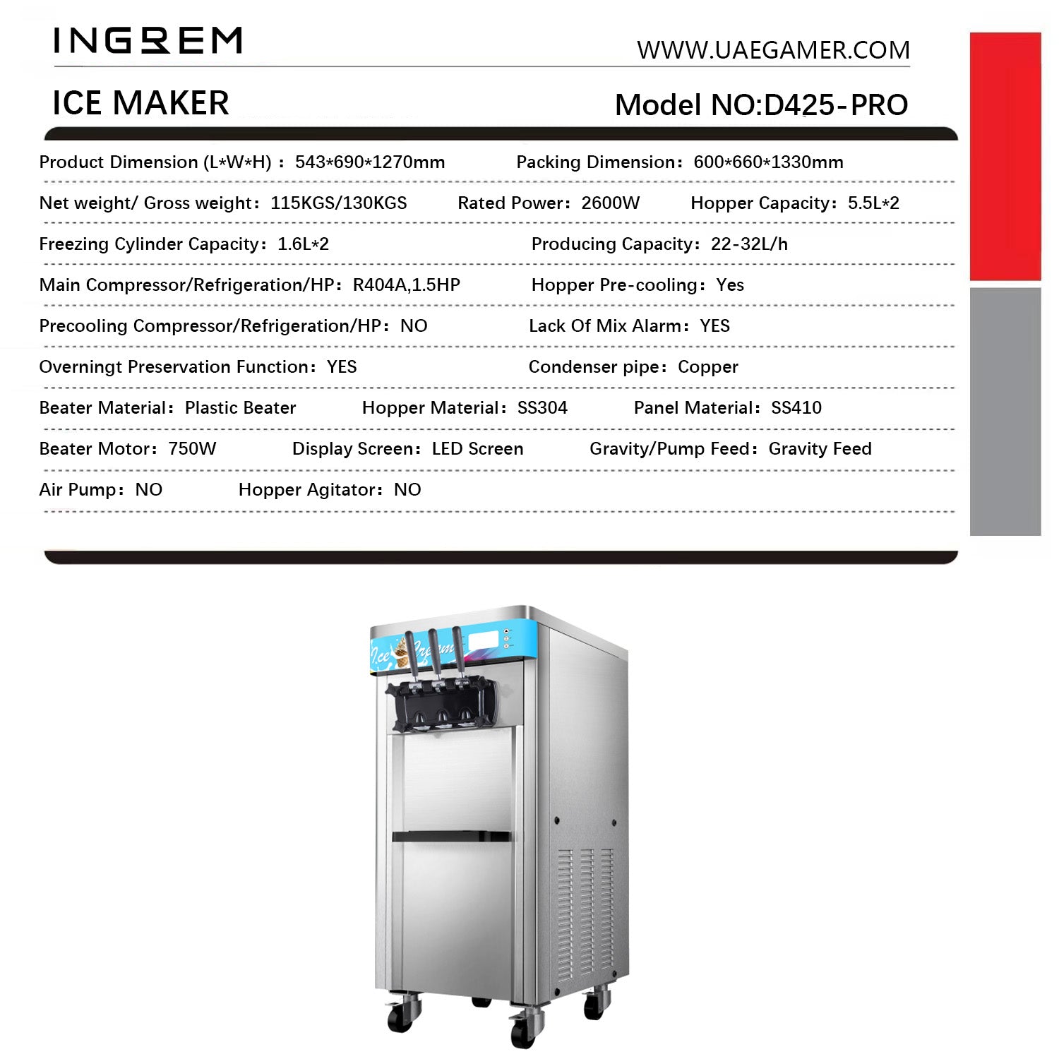 2600W Commercial Soft Ice Cream Machine 3 Flavors Producing Capacity22-32L/H, LED Screen for Restaurants Snack Bar - COOLBABY