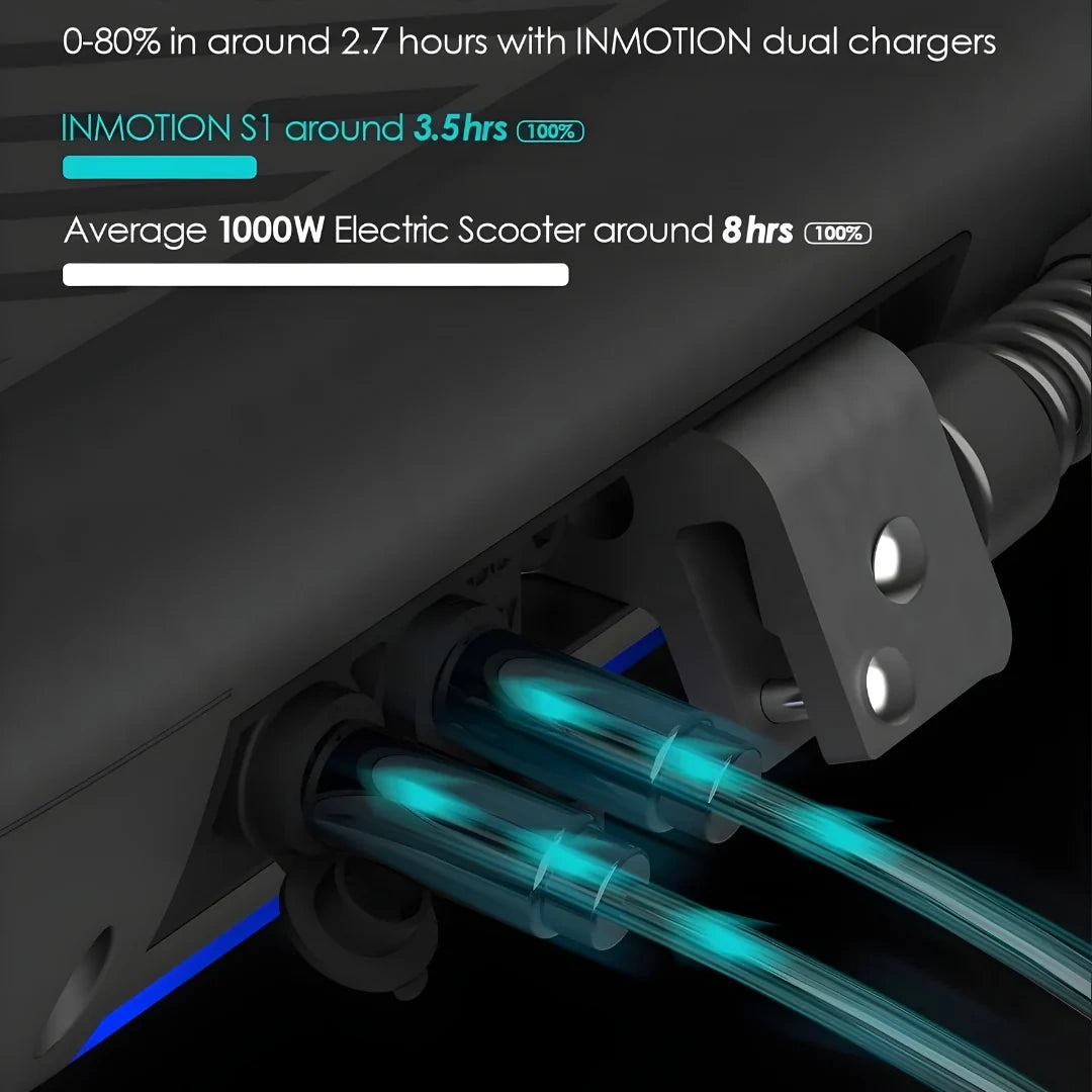 Electric scooter charging cable with text on battery charging time.