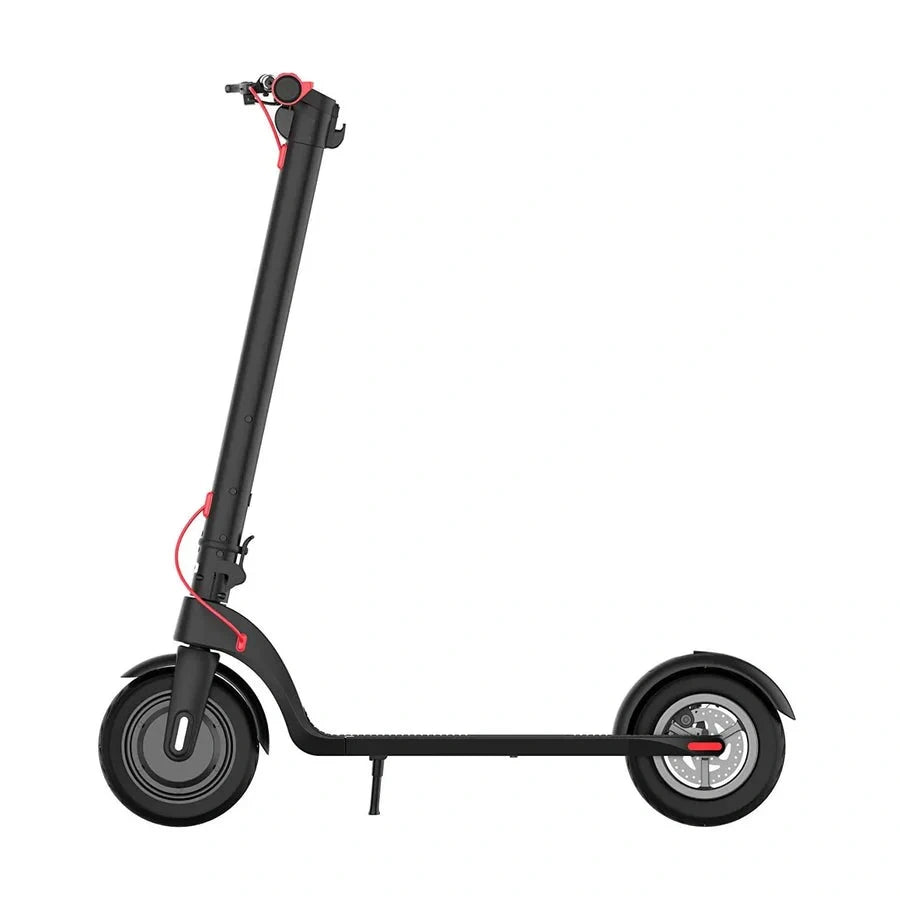 Black scooter with red accents on a white background
