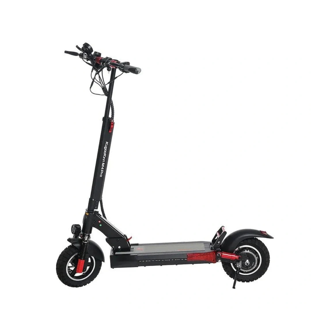 Black electric scooter with red accents on a white background