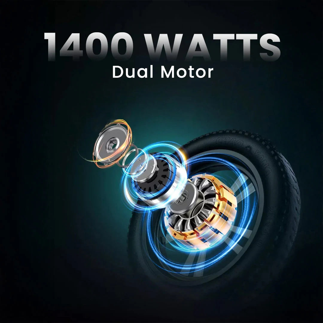 Motor with dual motors and '1400 Watts' text on a dark background