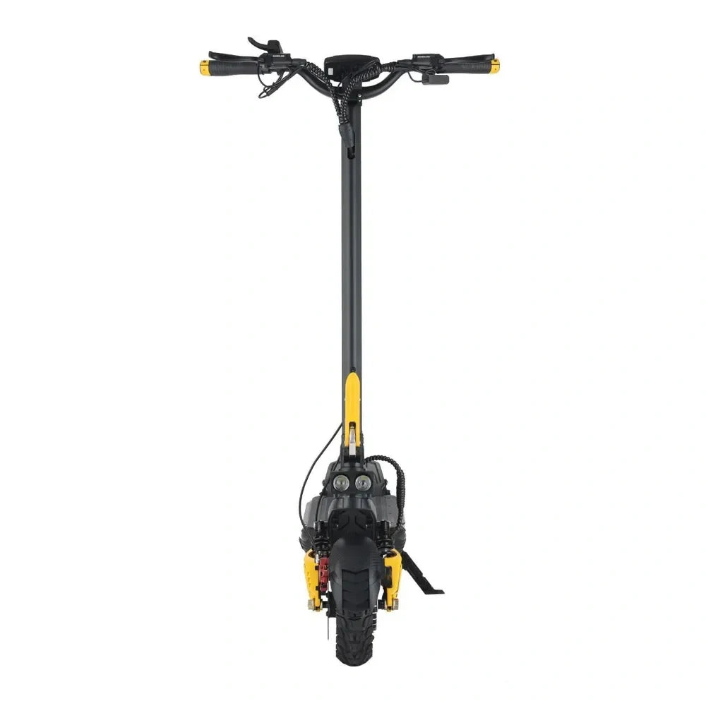 Black and yellow electric scooter on a white background