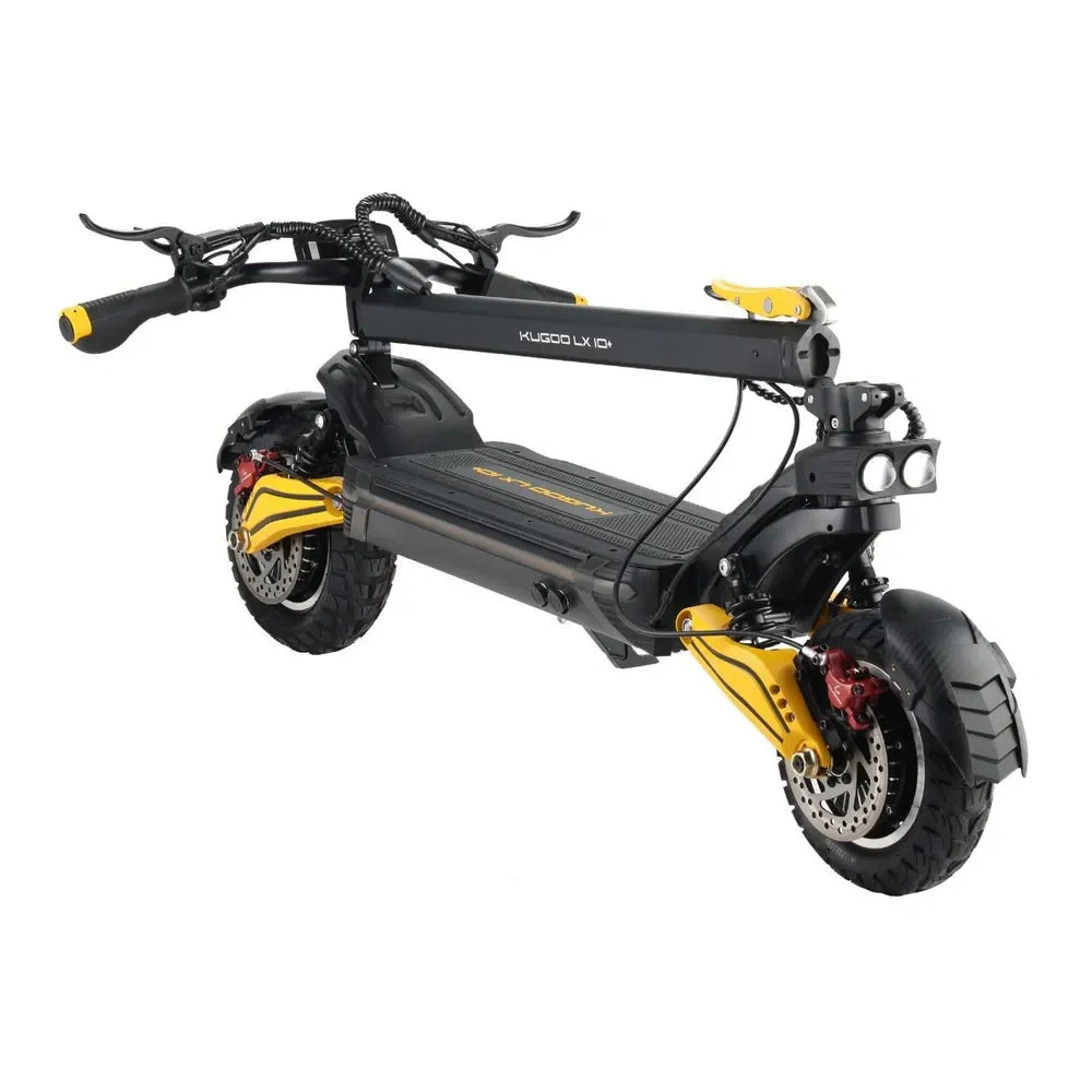 Black and yellow electric scooter on a white background