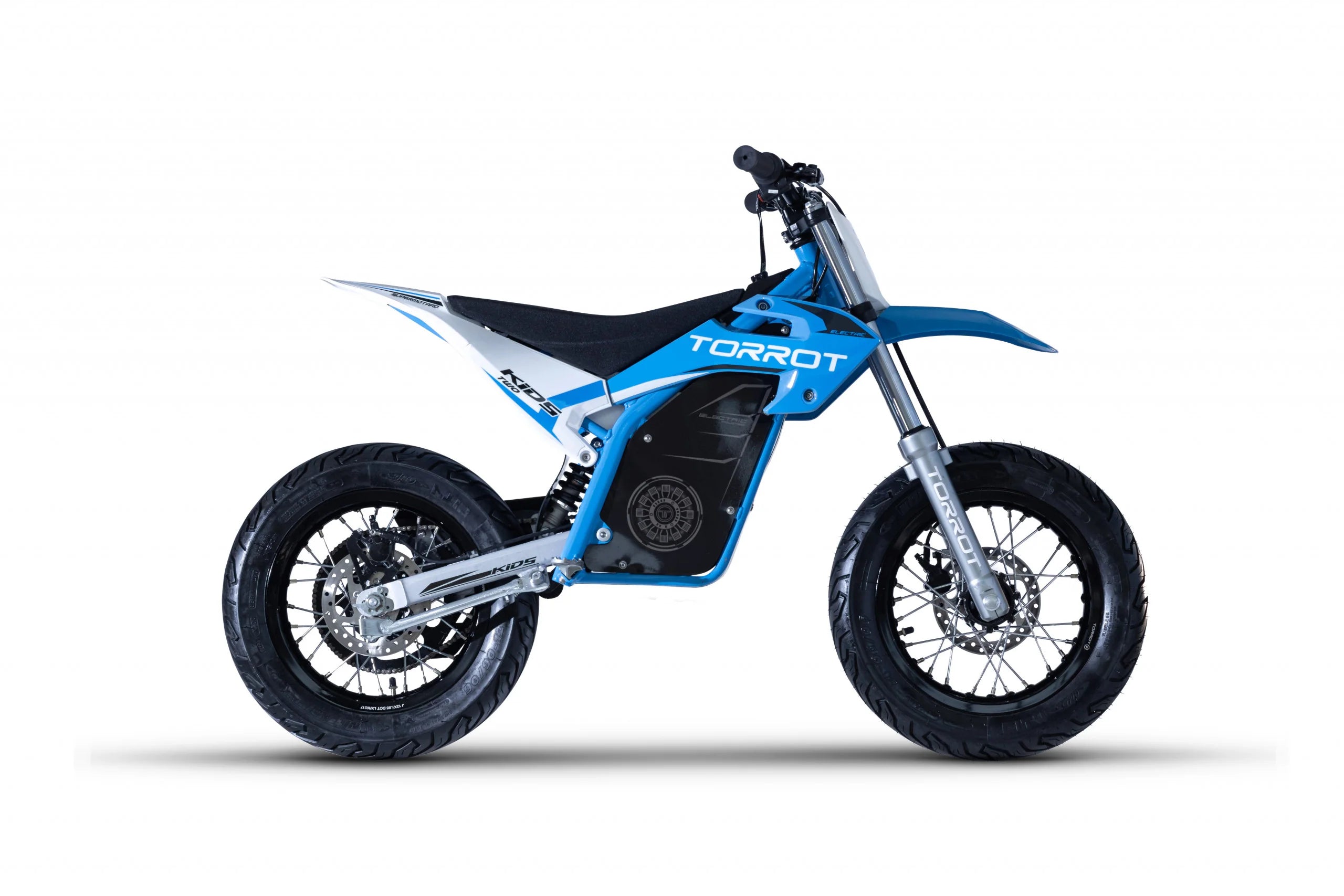 Blue and black dirt bike with 'TORROT' branding on a white background