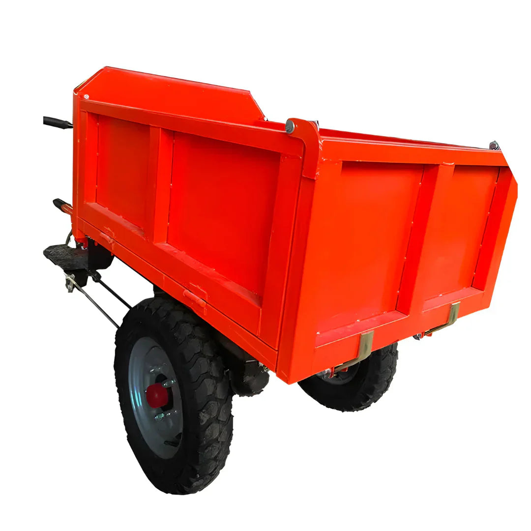 Red dump cart on a white background