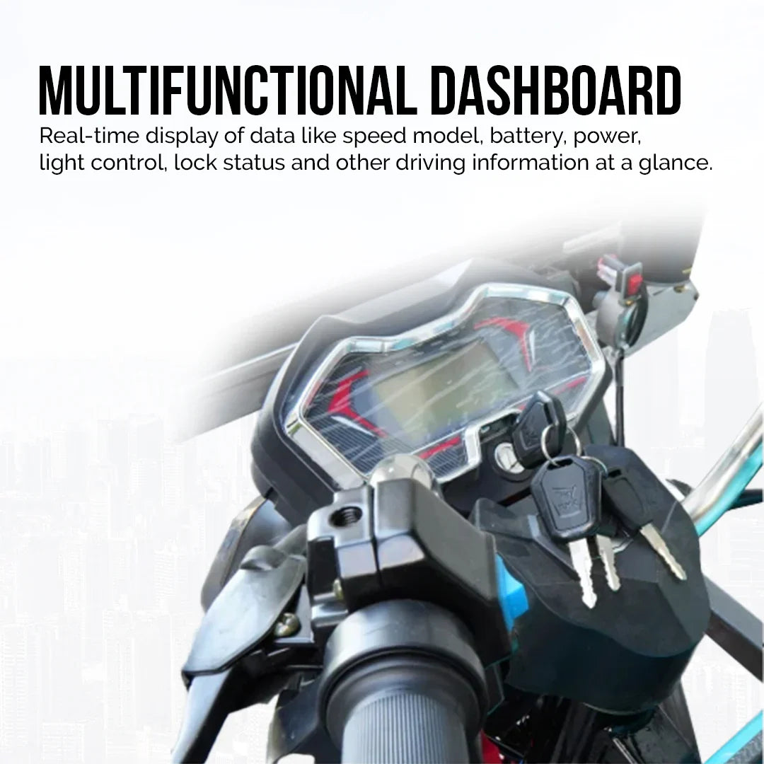 Motorcycle dashboard with multifunctional display on a white background