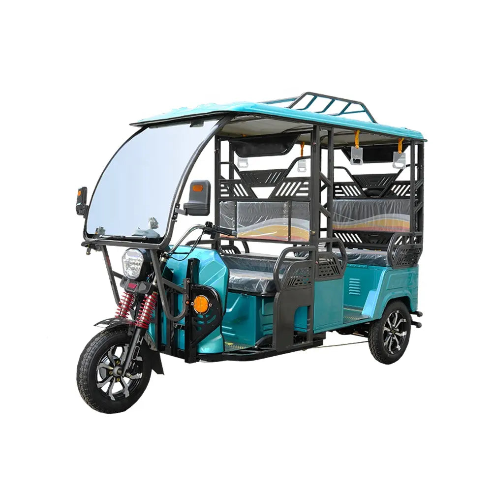 Blue electric rickshaw on a white background