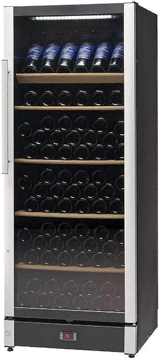 Wine cooler with shelves filled with bottles