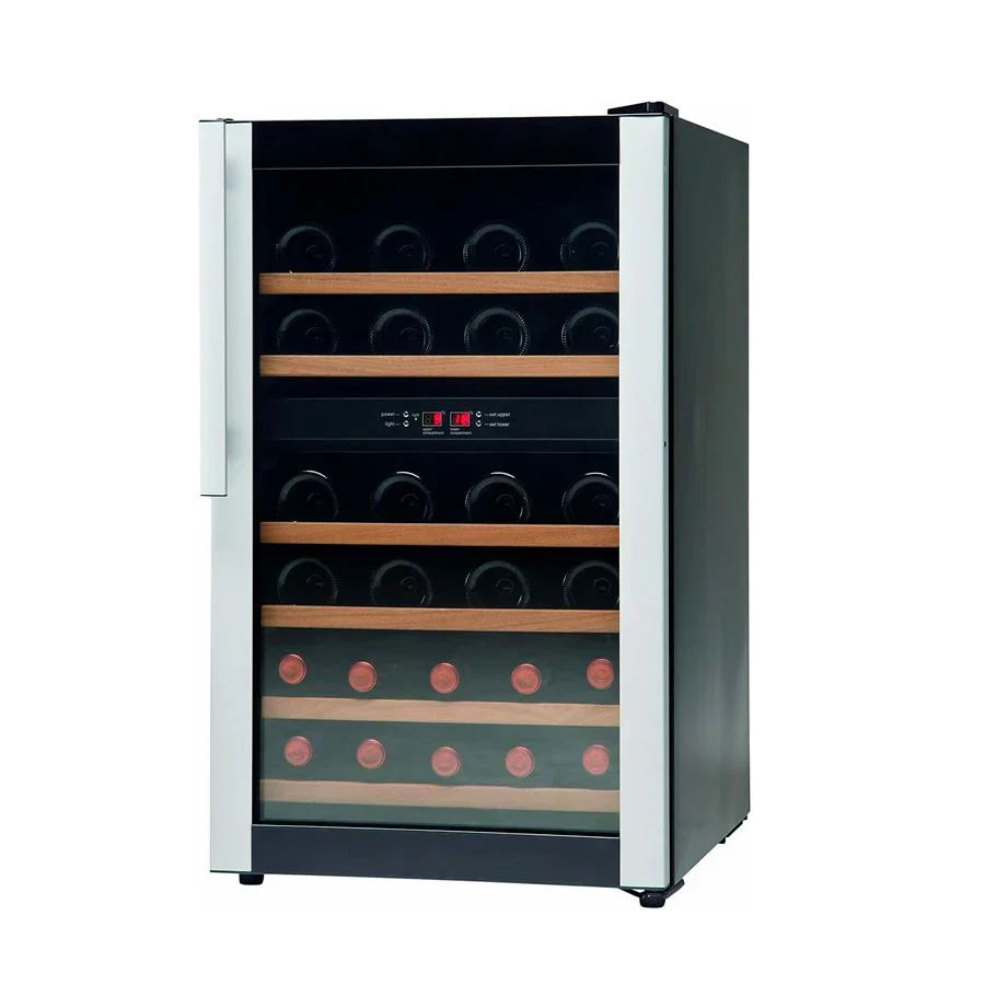 Wine cooler with wine bottles on a white background