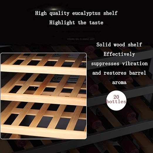 Wooden wine rack with eucalyptus shelf, highlighting its quality and benefits.