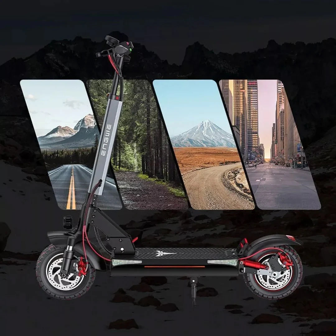 Electric scooter with scenic views in the background