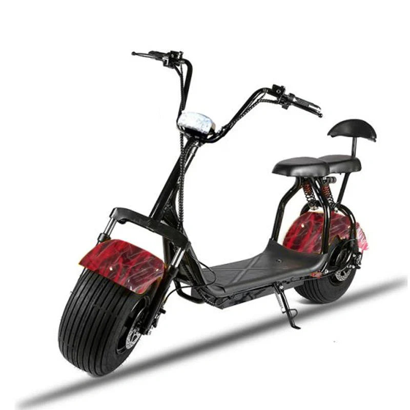 Black electric scooter with red accents on a white background