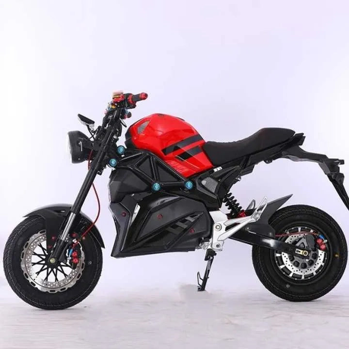 Black and red electric motorcycle on a white background
