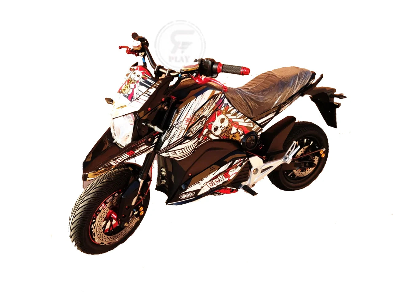 Motorcycle with a colorful design on a white background