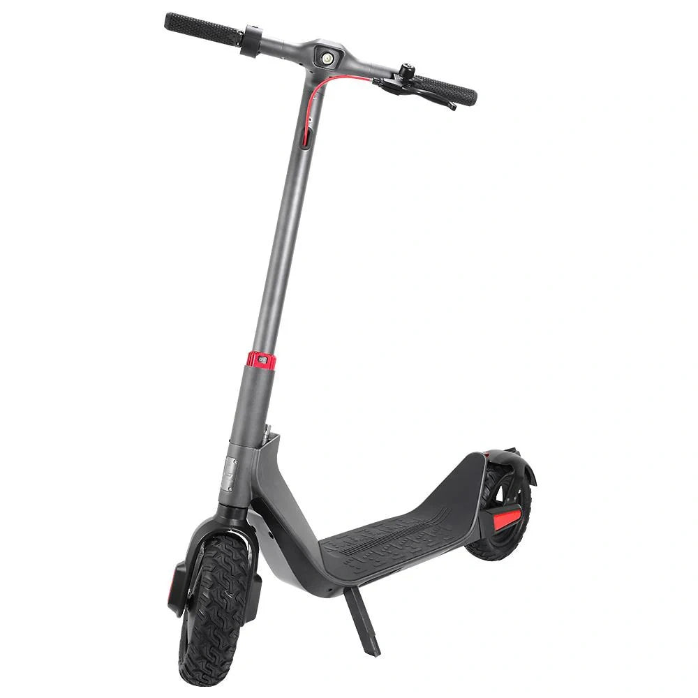 Gray electric scooter with red accents on a white background