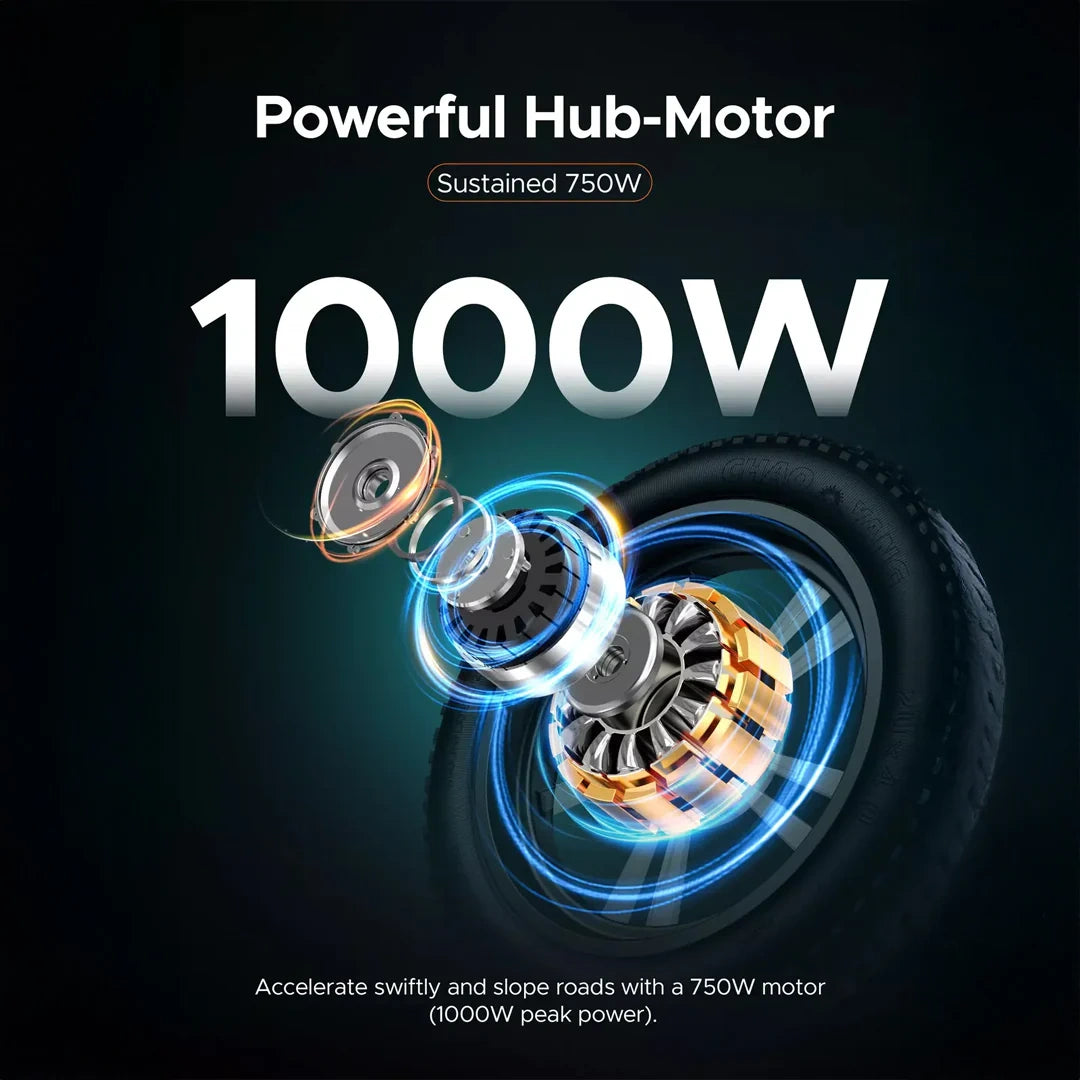 Powerful hub motor with 1000W rating on a dark background