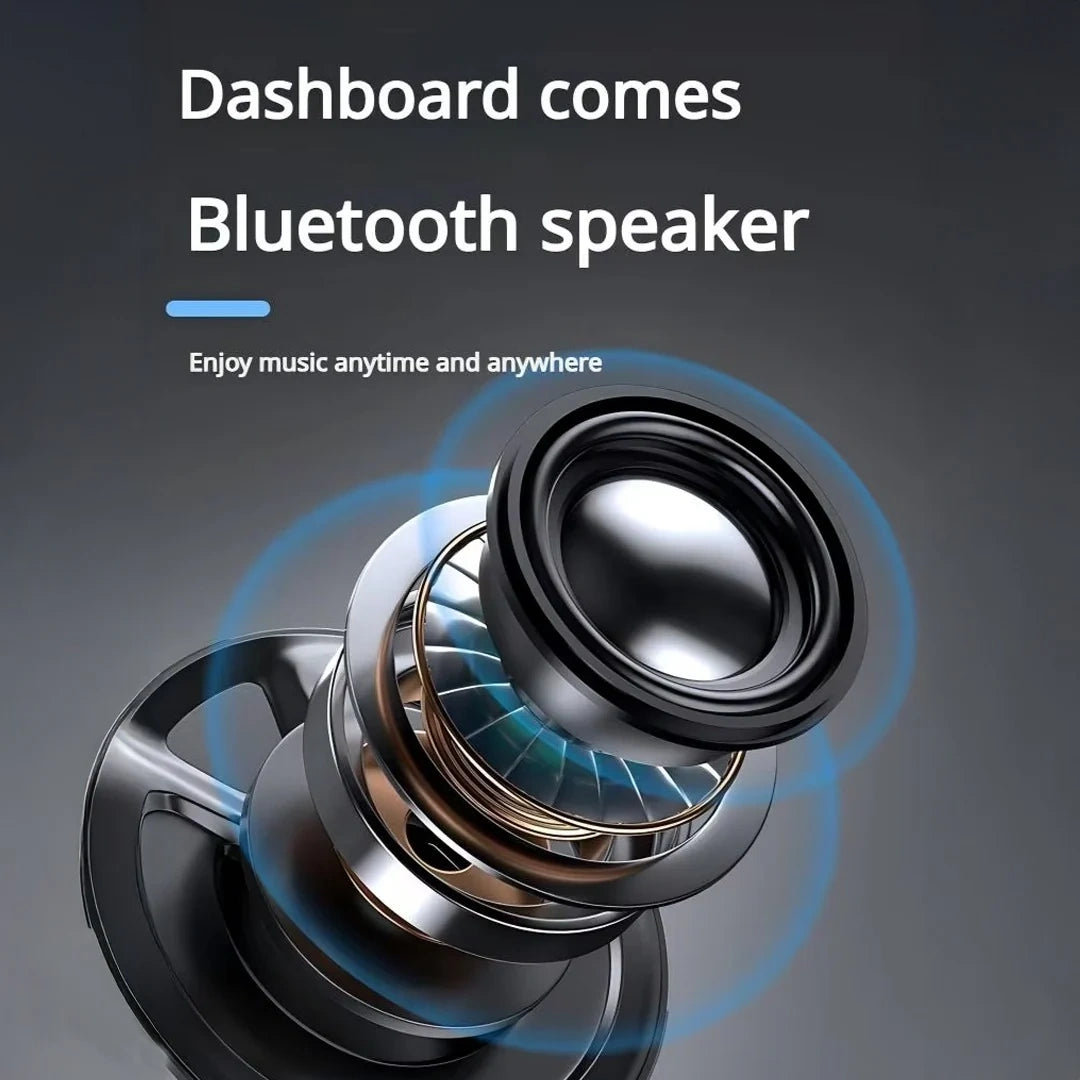 Bluetooth speaker designed like a car dashboard on a dark background