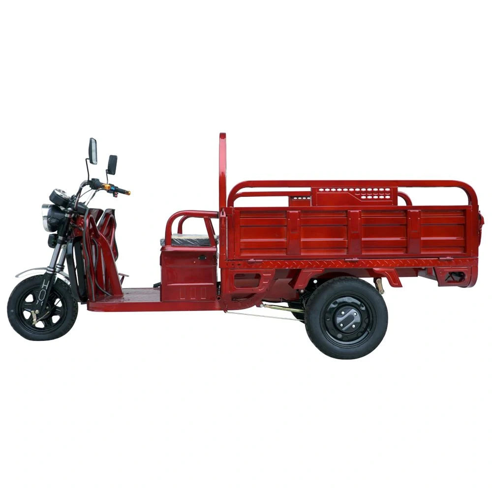 Red cargo tricycle on a white background