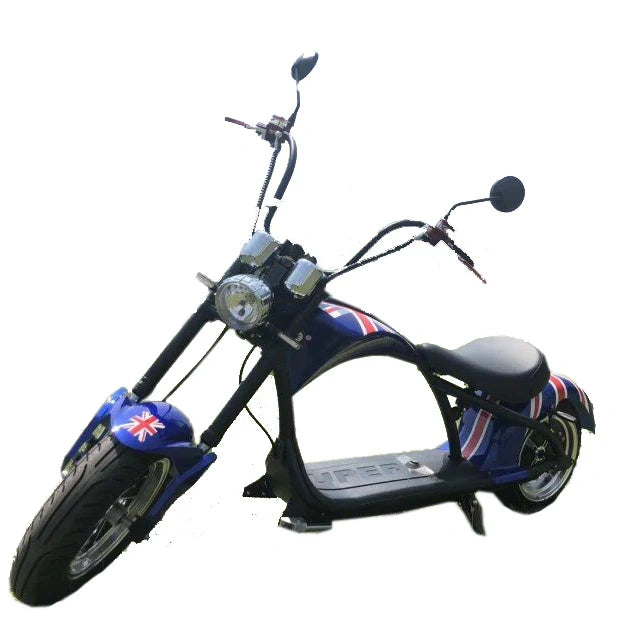 Motorcycle with Union Jack design on a white background