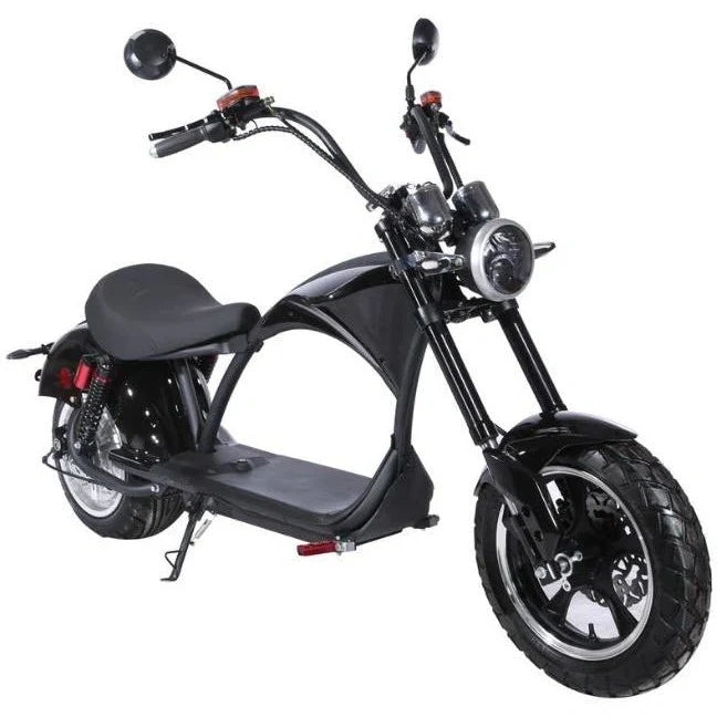 Black electric scooter on a white background
