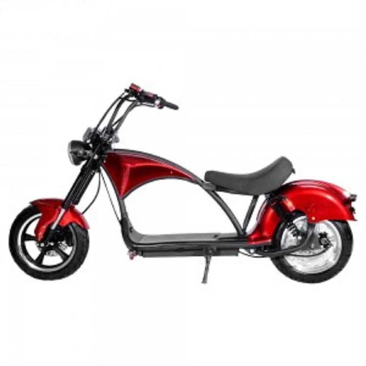 Red and black electric scooter on a white background