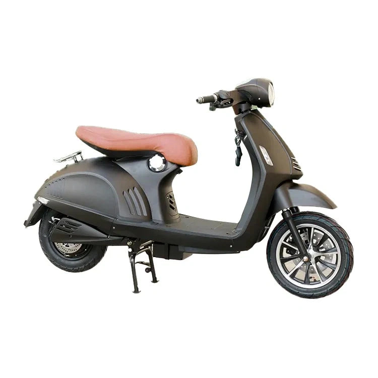Gray scooter with brown seat on a white background