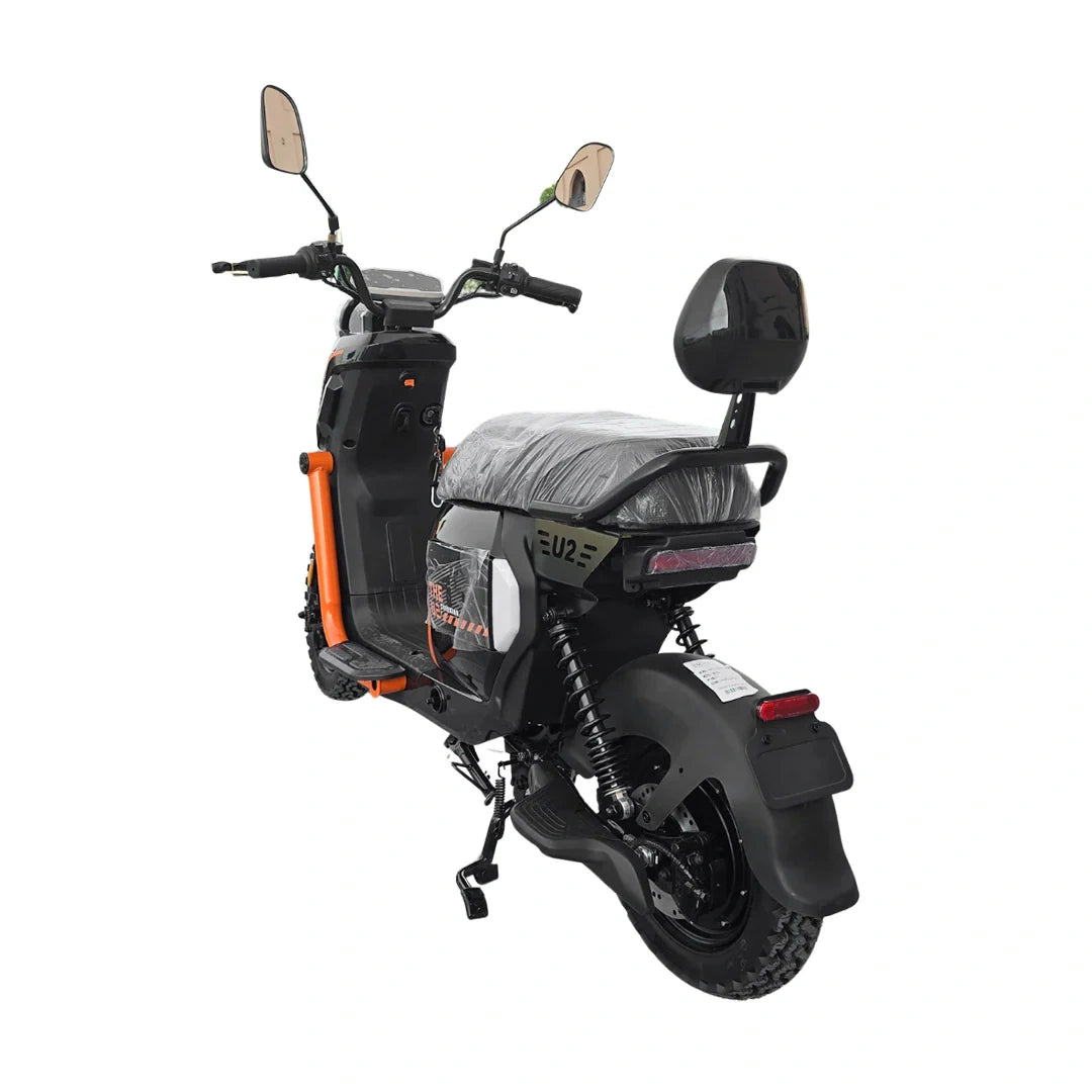 Black and orange scooter on a white background