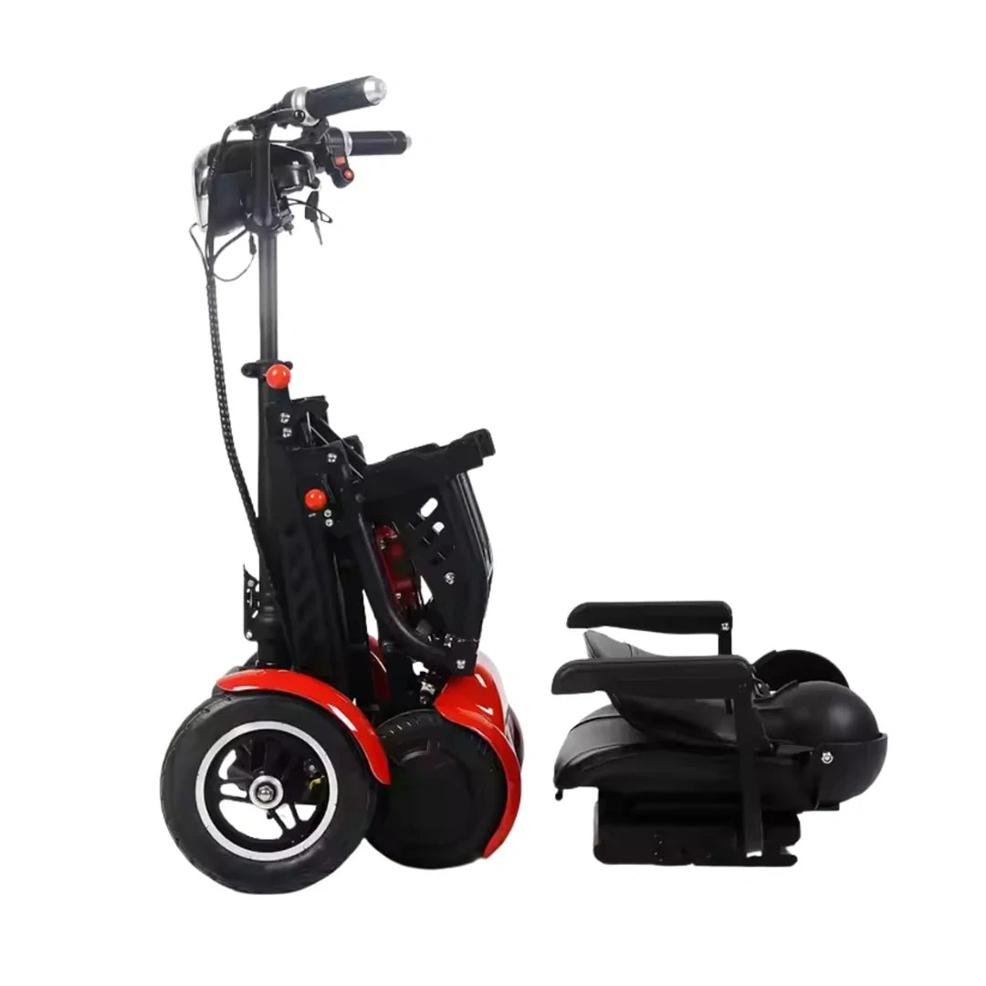 Black and red mobility scooter on a white background
