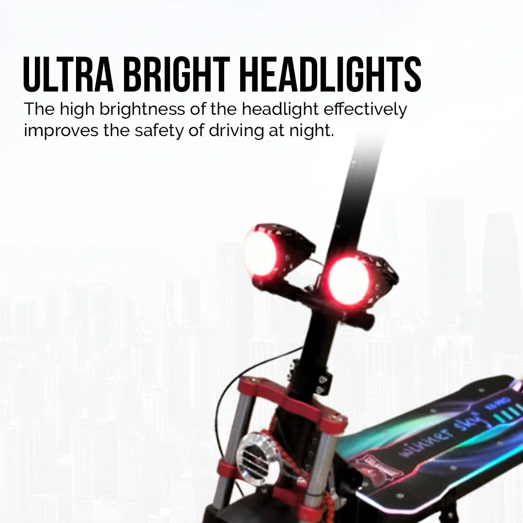 Bicycle with ultra bright headlights on a white background