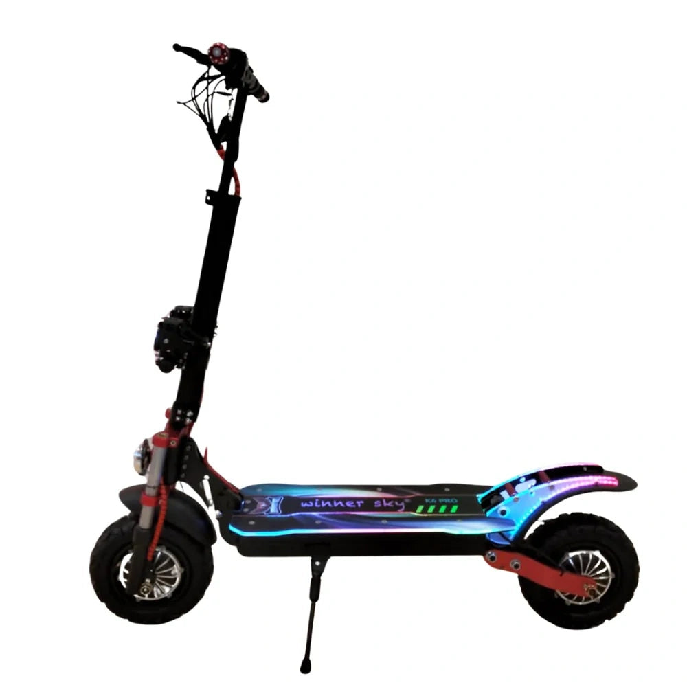 Electric scooter with colorful design on a white background