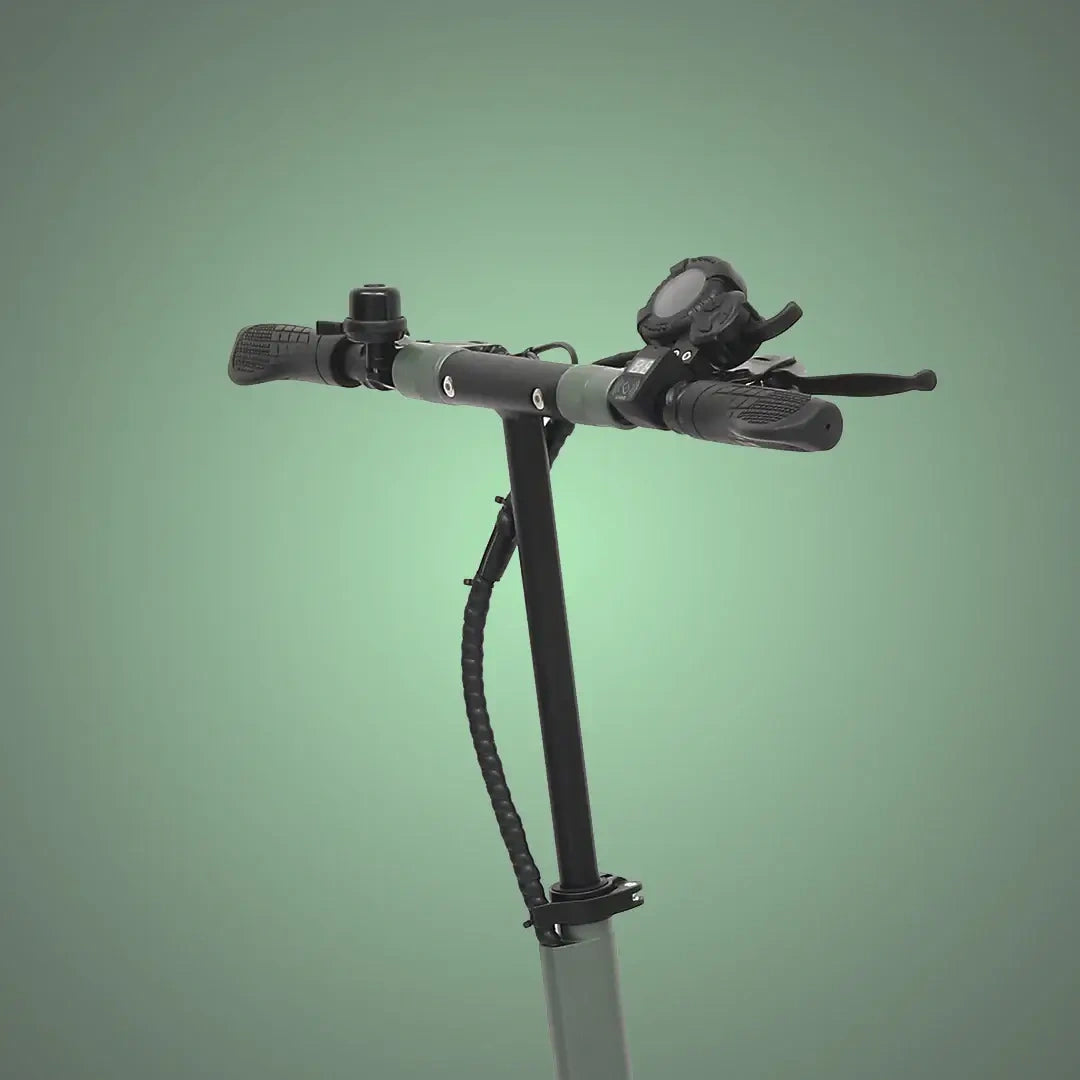 Black scooter handlebar assembly on a green background