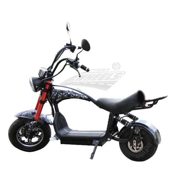 Black electric scooter with red accents on a white background