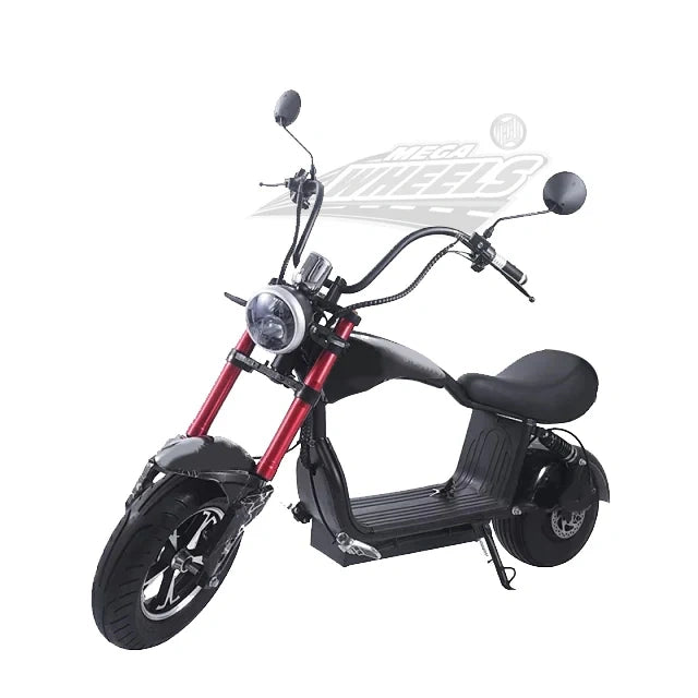 Black and red electric scooter on a white background