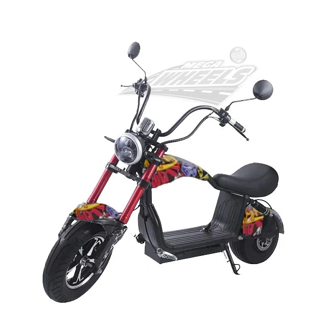 Colorful electric scooter with a white background